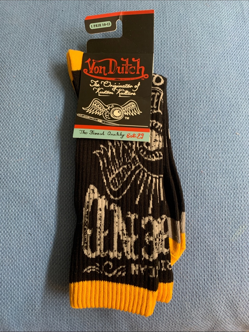 Von Dutch Black and Yellow Graphic Crew Socks